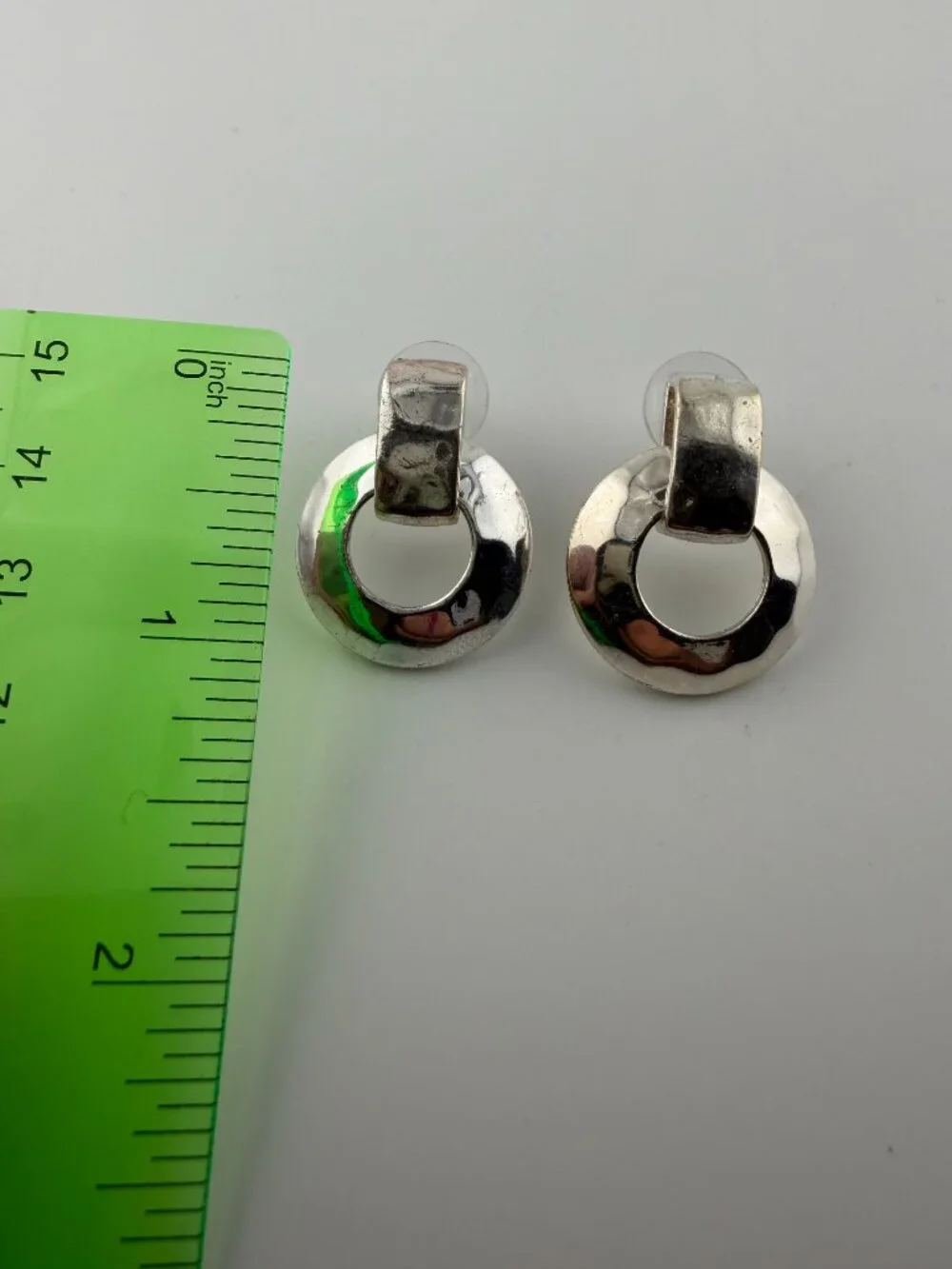 Silver Tone Hammered Door Knocker Post Earrings